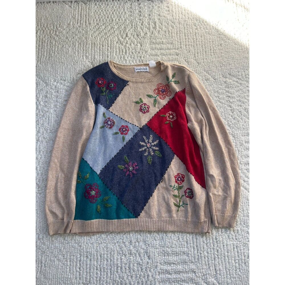 🩵alfred dunner patchwork sweater